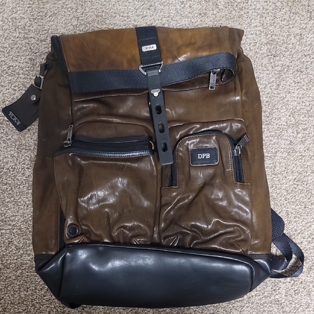 Tumi Leather Backpack in Rich Brown and Black